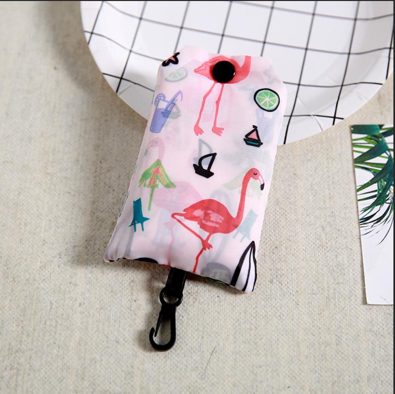 Flamingo bag Many Colors polyester Foldable Recycle Shopping Bag Eco Reusable Tote Bag Cartoon Floral Fruit Vegetable Grocery: SJ pink bird