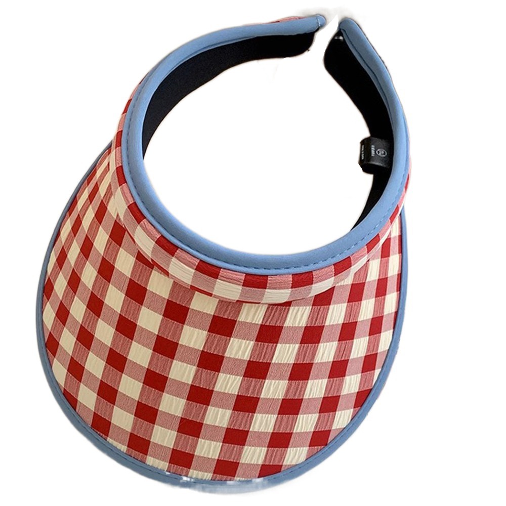 Plaid Print Large Brim Sun Hat Hair Hoop Style Pastoral Style Summer Empty Top Cap Breathable Anti-UV Sun Protection Hats Girl: WHITE