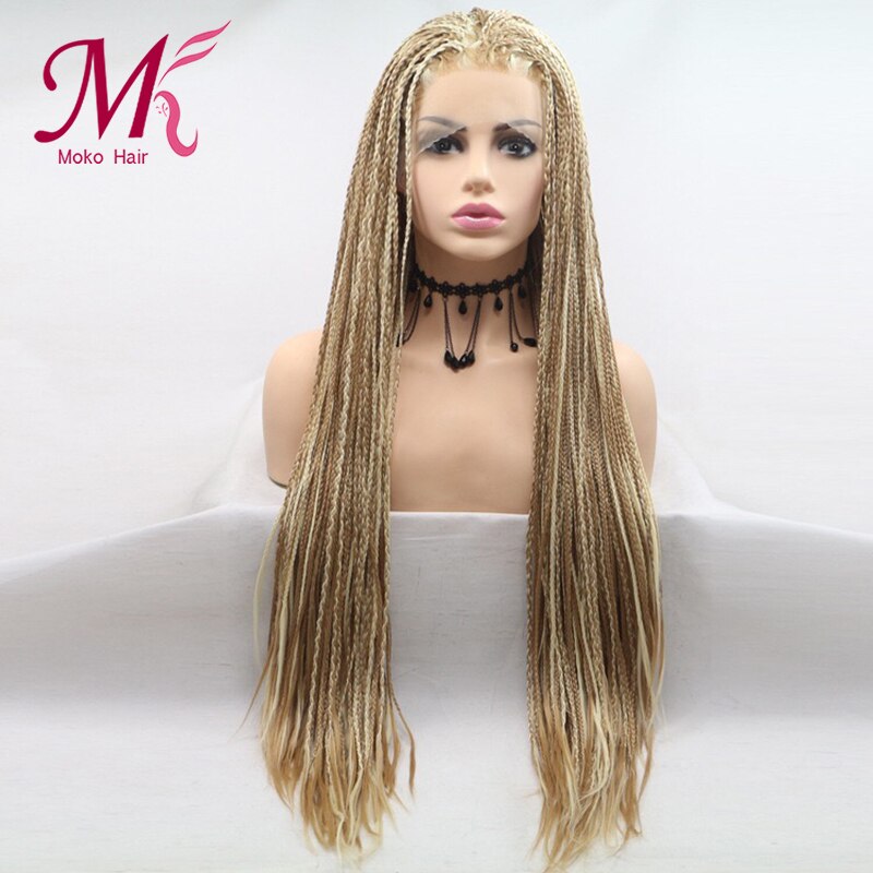 Moko-peluca con malla frontal trenzada sintética para mujer, con cola de caballo de Color Natural, trenza de ganchillo, estilo de: # 2