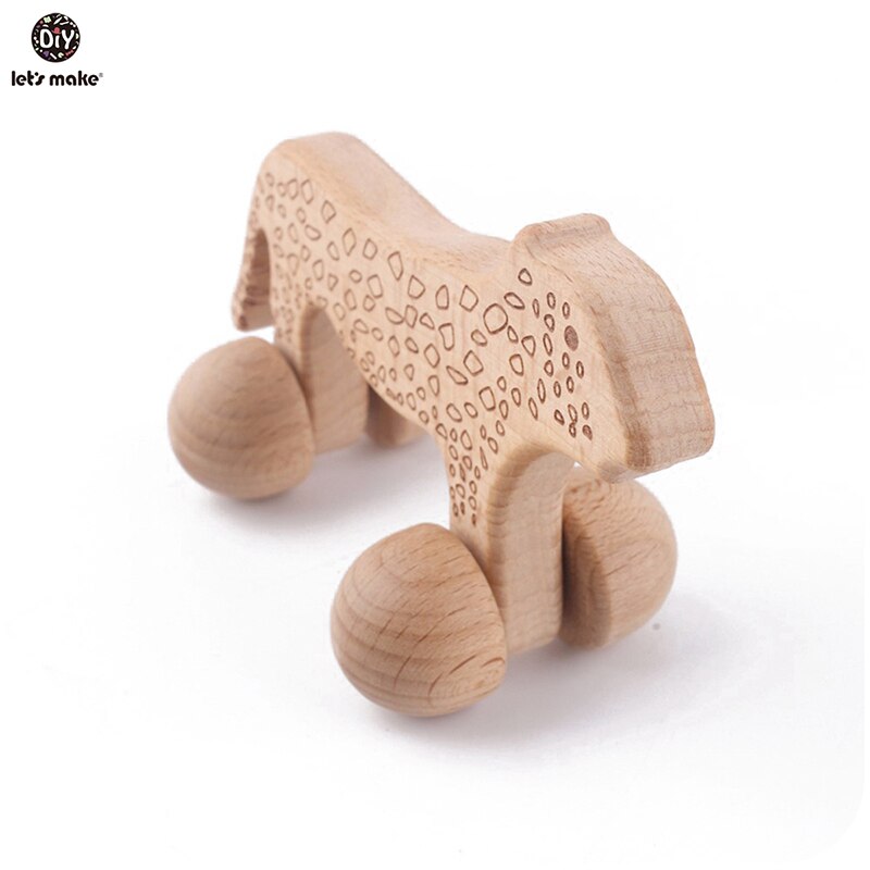 Let's Make 1Pc Leopard Car Wooden Teether Animal Car Ecofriendly Baby Crib Toy Wooden Baby Accessories Wooden Teether Toys