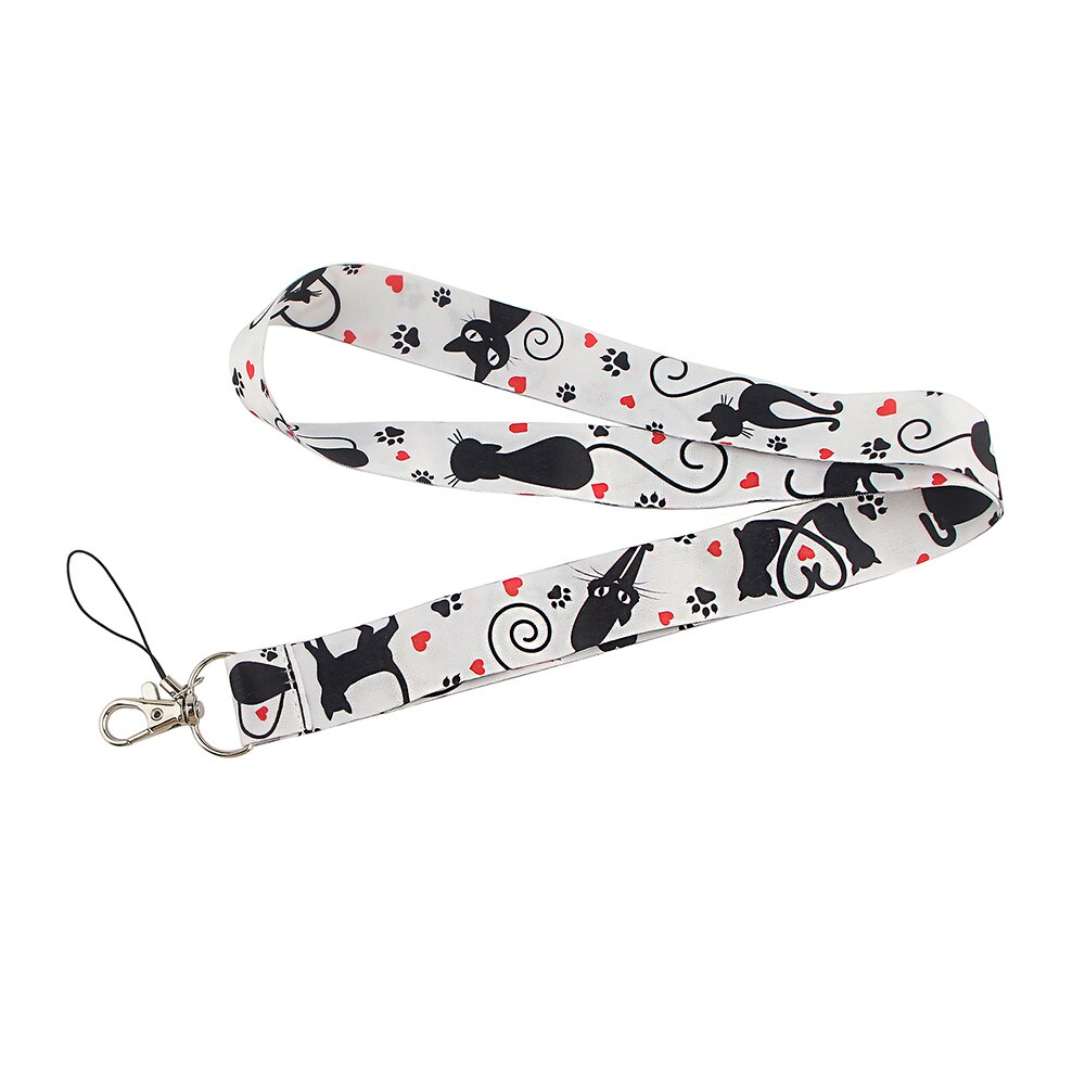 Credential Houder Zwarte Kat Print Sleutelhanger Lint Lanyards Voor Sleutels Id-kaart Telefoon Riemen Rope Lariat Studenten Badge Houder: 1