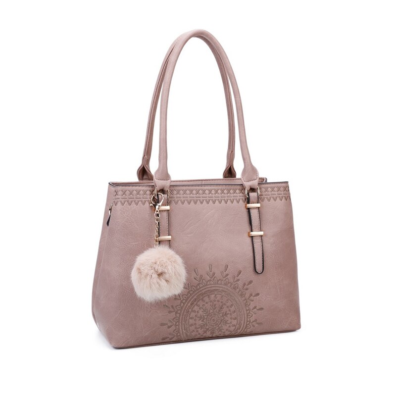 Giovanna Milano Bolso mediano de hombro con cremallera y bordados bohemian para chicas Bolsos de mano dibujo totem embossing atrapasueños vintage bolsillo compartimiento escolar viaje oficina casual mujer T10861