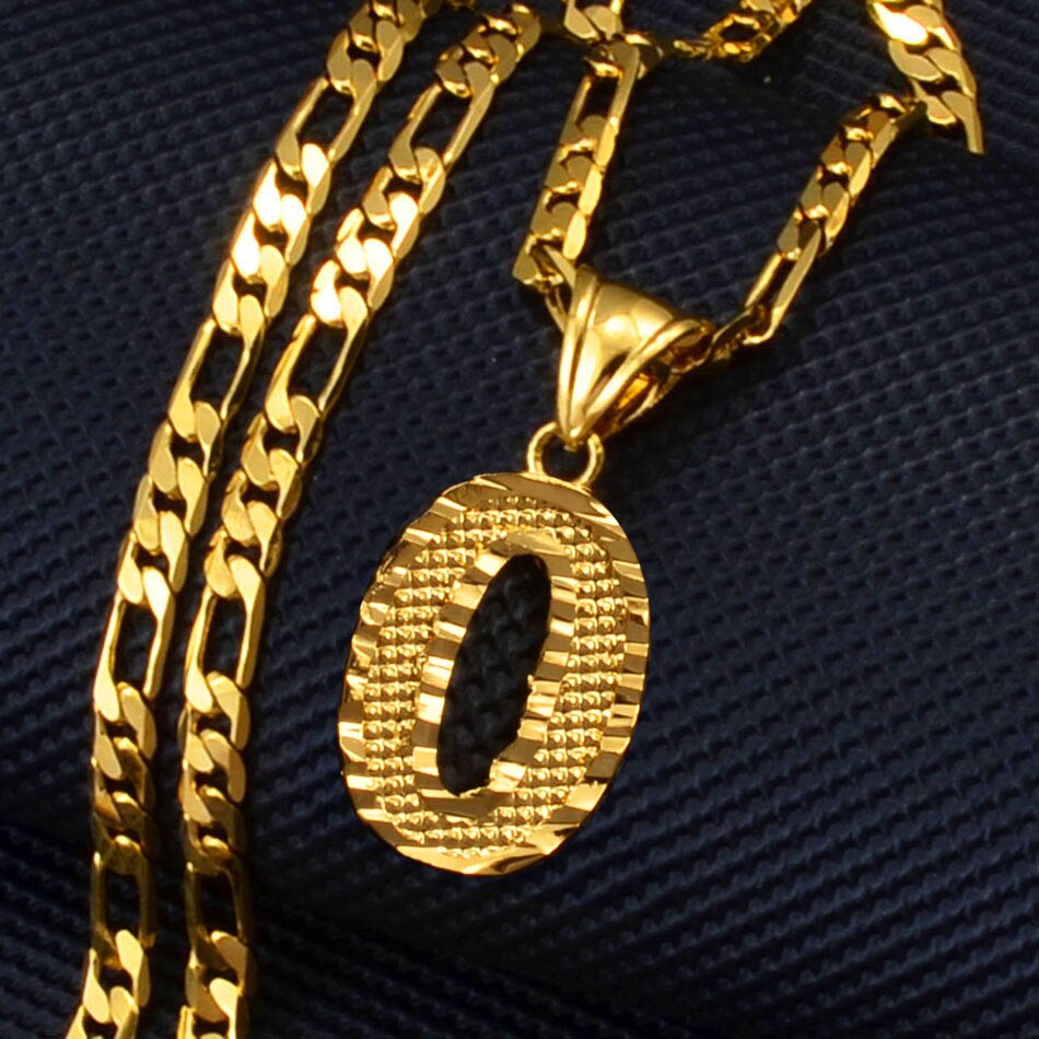 Anniyo A-Z Letters Pendant Necklaces for Women Men Girls English Initial Alphabet Figaro Chains Gold Color Jewelry #058002S: 45cm / Platinum Plated
