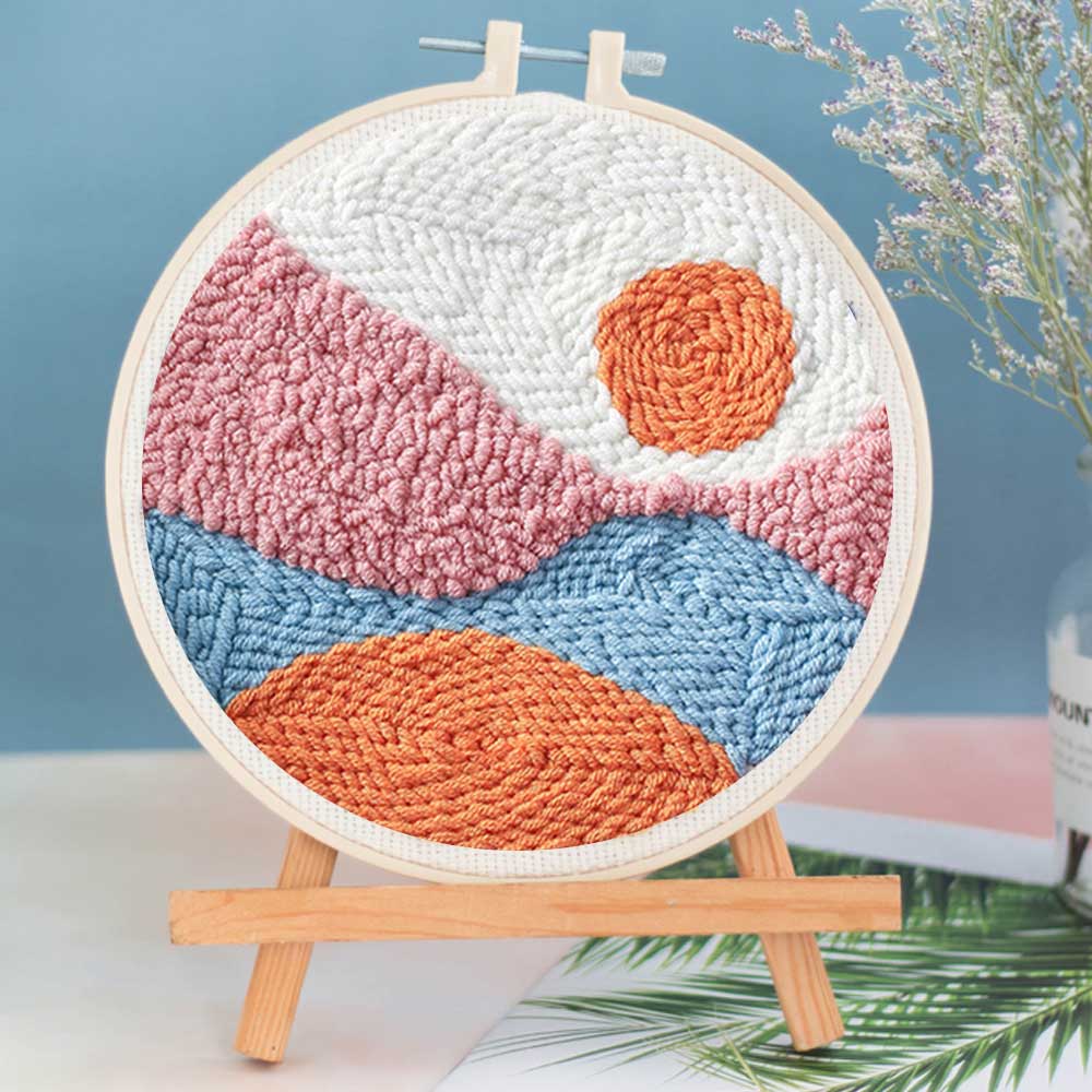 Beginner DIY Stamped Embroidery Starter Kit Punch Needle Tool Handcraft Embroidery Cloth with Pattern Tools Kit Decor Artwork