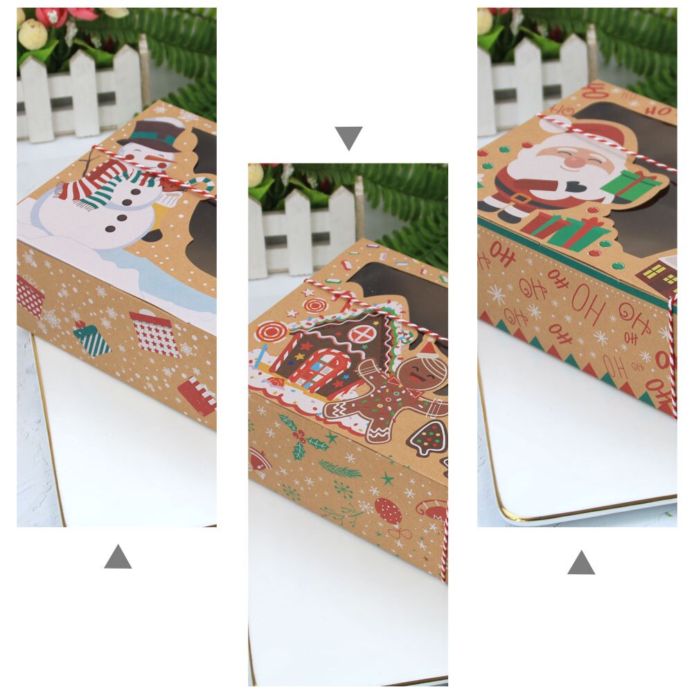 Scatole di carta Kraft da 6 pezzi scatole di immagazzinaggio di caramelle di natale scatole di biscotti per finestre in PVC