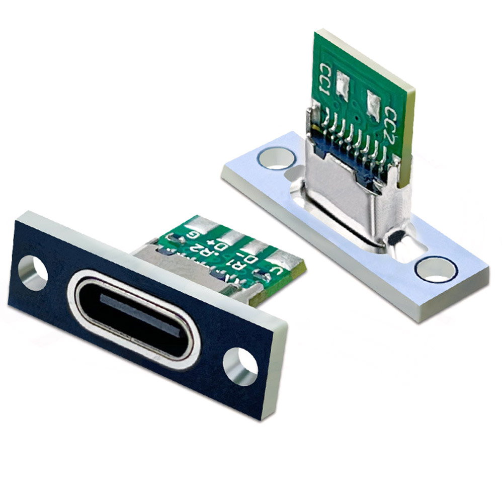 1-10 Uds conector USB tipo C 3,1 tipo C 2 pines 4 pines conector hembra puerto de carga USB 3,1 tipo C enchufe con placa de fijación de tornillo