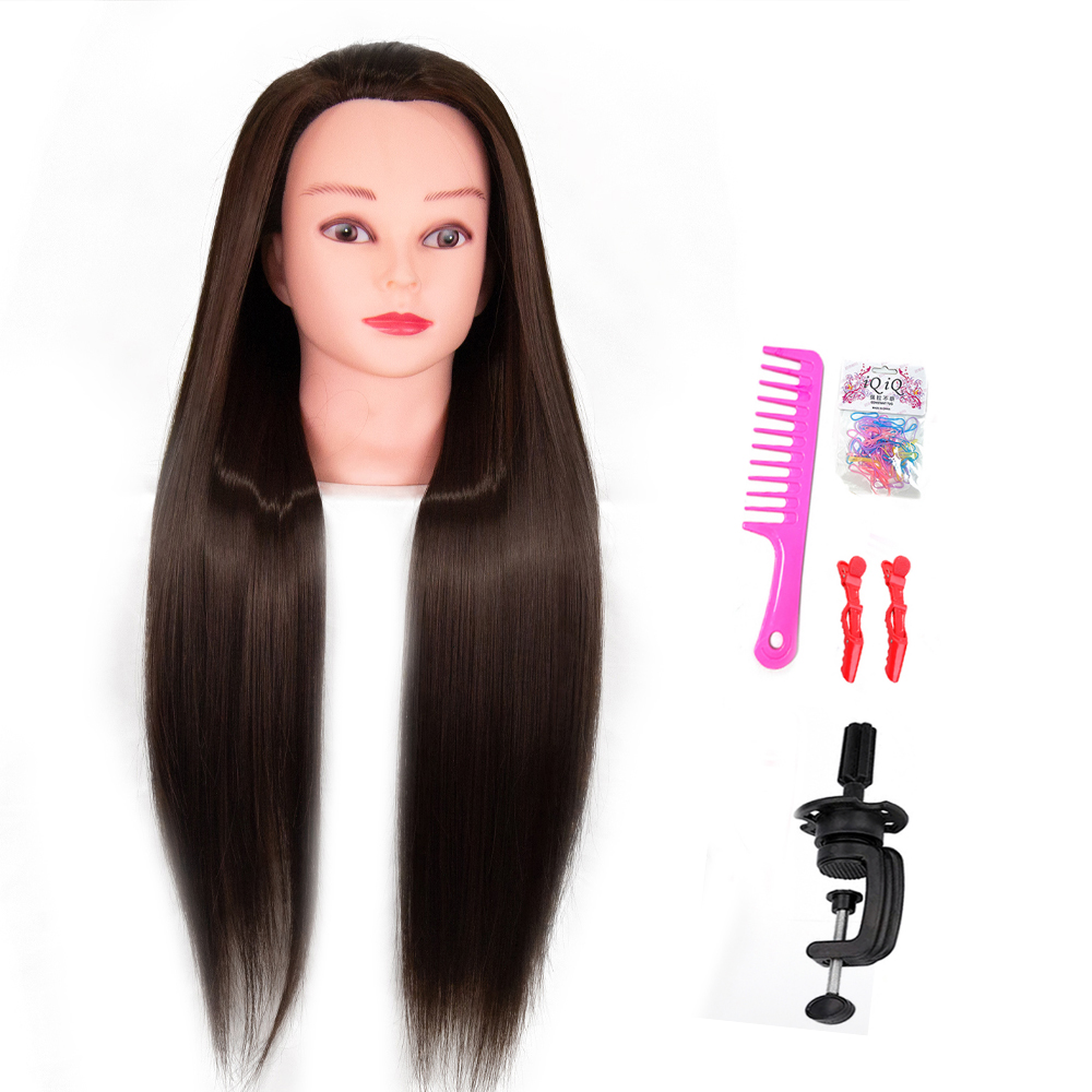 Mannequin Head 100% Synthetic Hair Hairdresser Training Head With Stand Manikin Cosmetology Doll Head For Braiding Styling: PURPLE