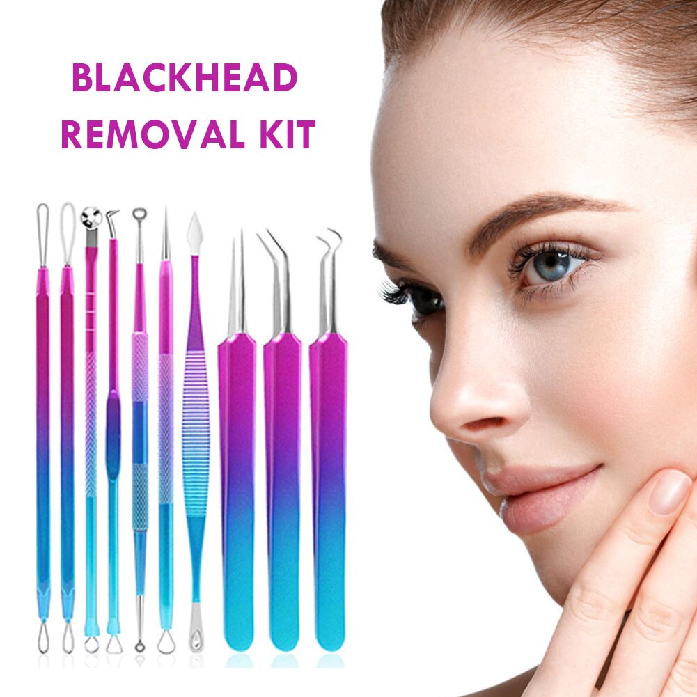 10pcs Acne Removal Tool Kit Pro Blackhead Remover Face Pimple Needle Clip Acne Removal Tool Kit Tweezers Skin Care Tools