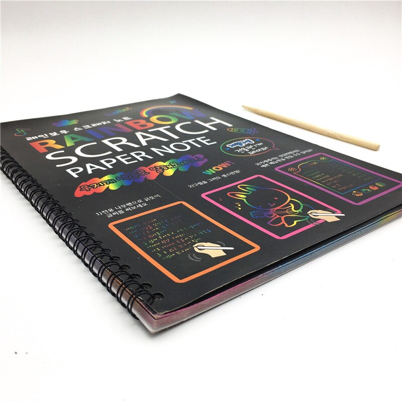 Happyxuan Large Magic Color Rainbow Scratch Art Paper Note book Fully Black DIY Drawing Toys Coloring Painting Kids Doodle