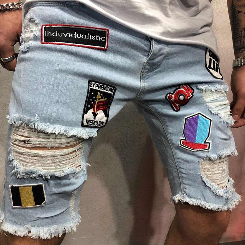 Korte Broek Mannen Katoen Verontruste Denim Shorts Gescheurde Jeans Casual Gaten Broek Zomer Korte