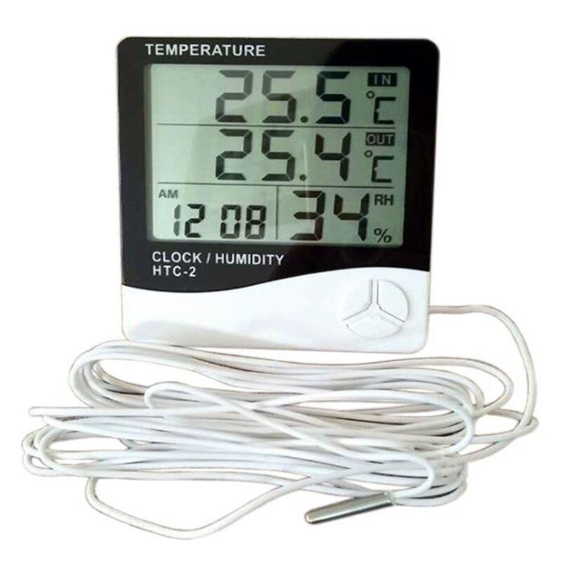 HTC-2 LCD Digital Temperature Humidity Meter Indoor Outdoor Hygrometer Thermometer Weather Station With Clock