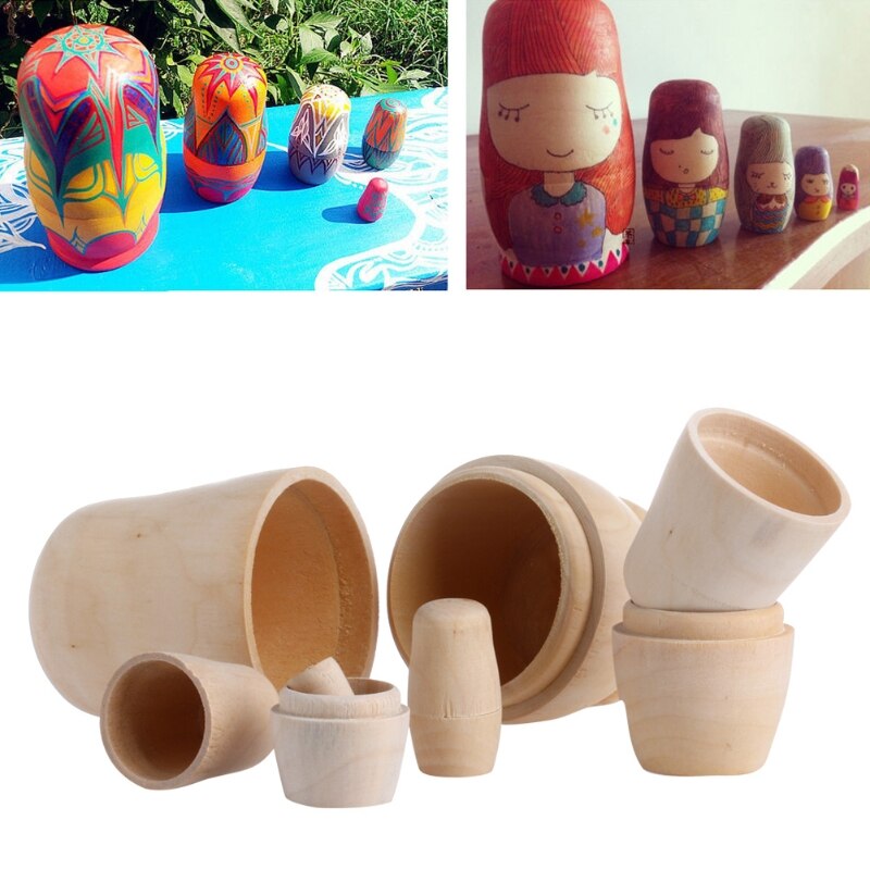 5x bricolaje sin pintar en blanco de madera en blanco muñecas anidadas Matrioska juguete Y4UD