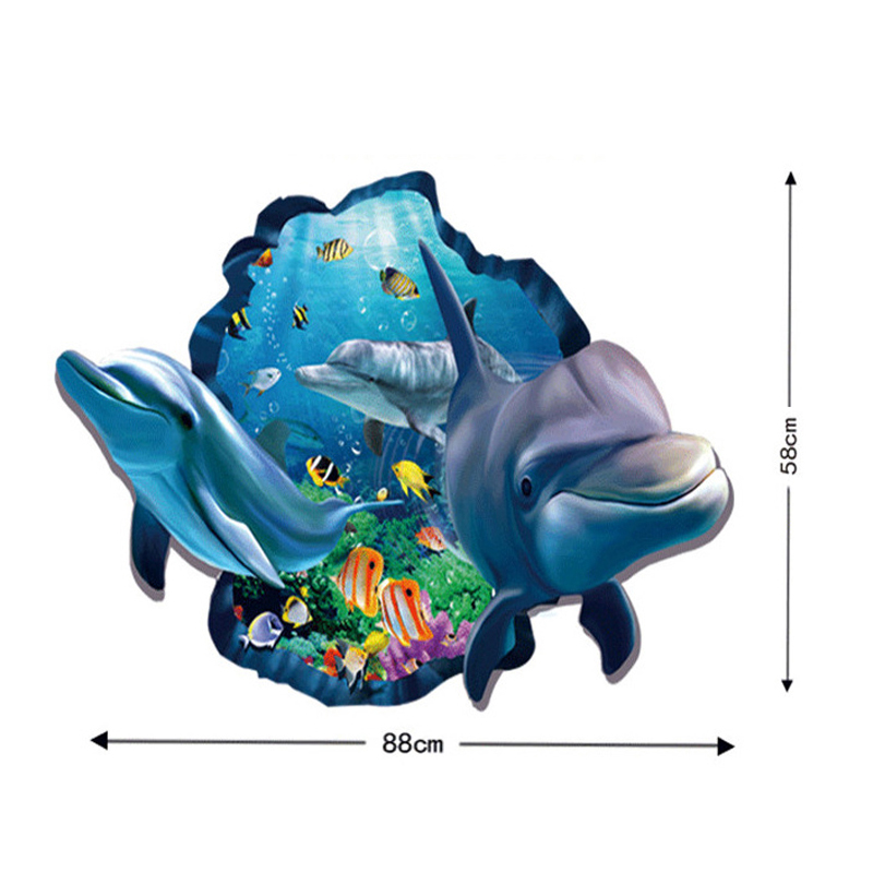 DIY Dolphin Wall Stickers 3D Look Underwater World Fish Wall Decals Baby Nursery Kids Bedroom Bathroom Decoration Wall Sticker