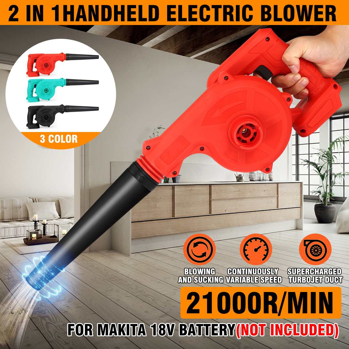 18V Cordless Blower Vacuum Clean Air Blower & Suction Computer Dust Collector Cleaner For Makita Li-ion Battery