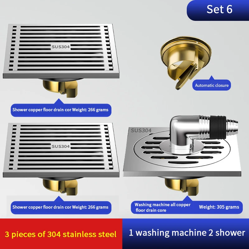 304 scarico a pavimento in acciaio inox addensato deodorante bagno bagno fogna lavatrice tutto rame scarico a pavimento universale: Arancione