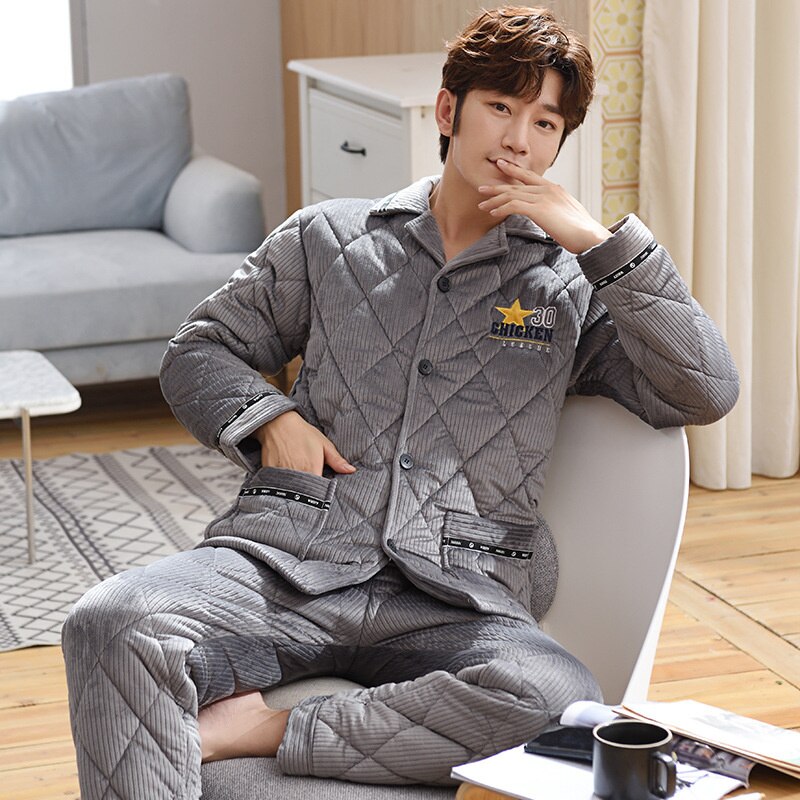 Bawełniana piżama męska zimowa pluszowa zagęszczona kryształowa pluszowa Super miękka prosta atmosfera ciepły materiał pluszowe ubrania domowe: LM8912 / L