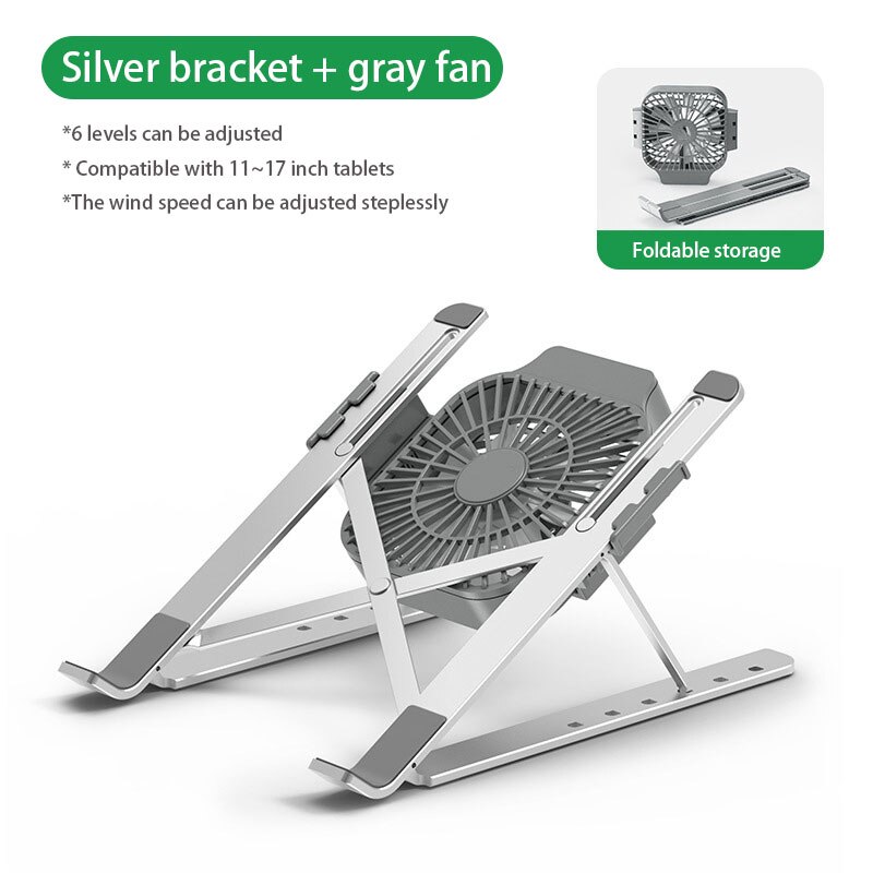 Laptop Stand for MacBook Air Pro Notebook Laptop Stand Bracket With Cooling Fan Foldable Aluminium Alloy Laptop for PC Notebook: Silver gray fan