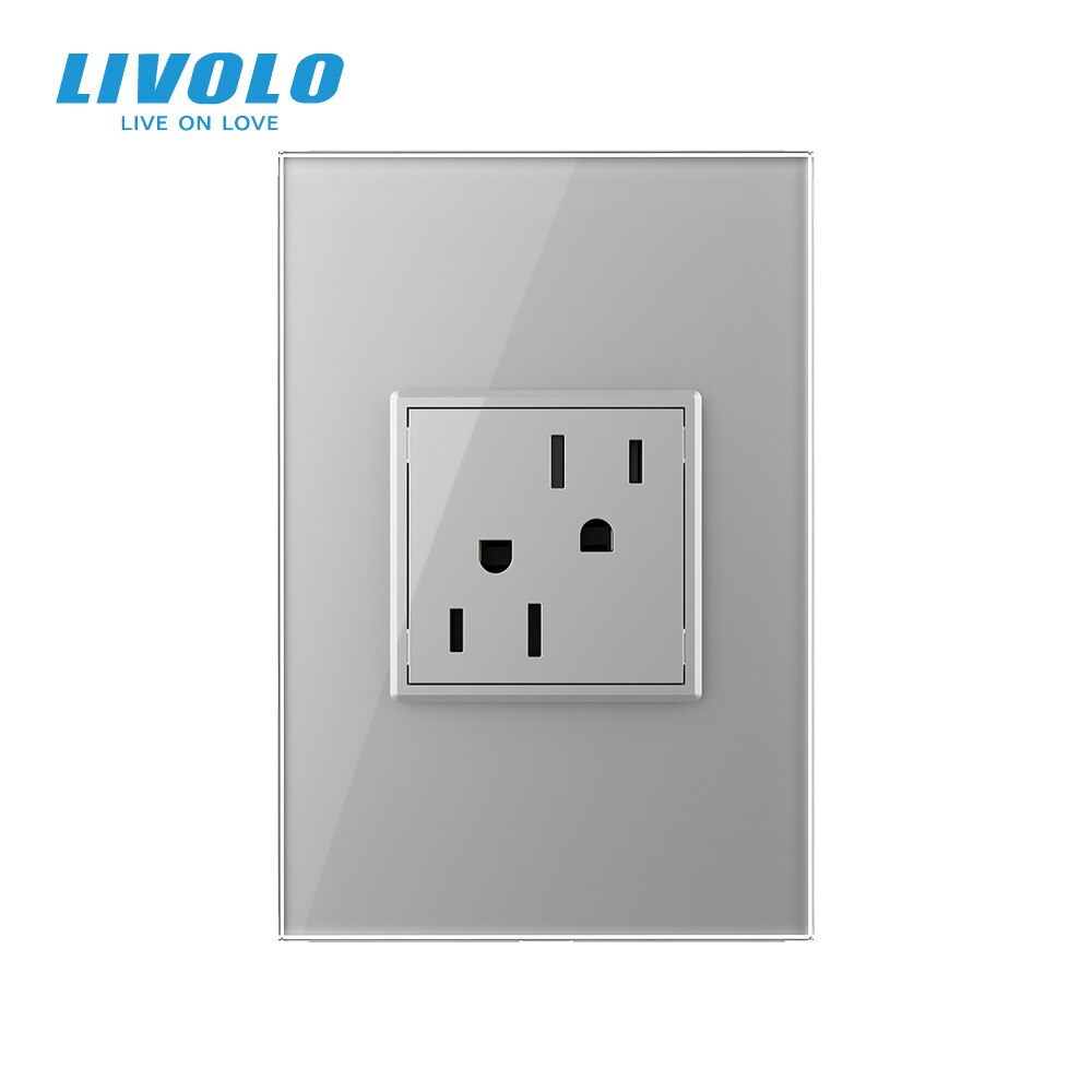 Livolo au standaard 15a us stopcontact, luxe parelkristalglaspaneel, dubbele amerikaanse stekkers: Grijs