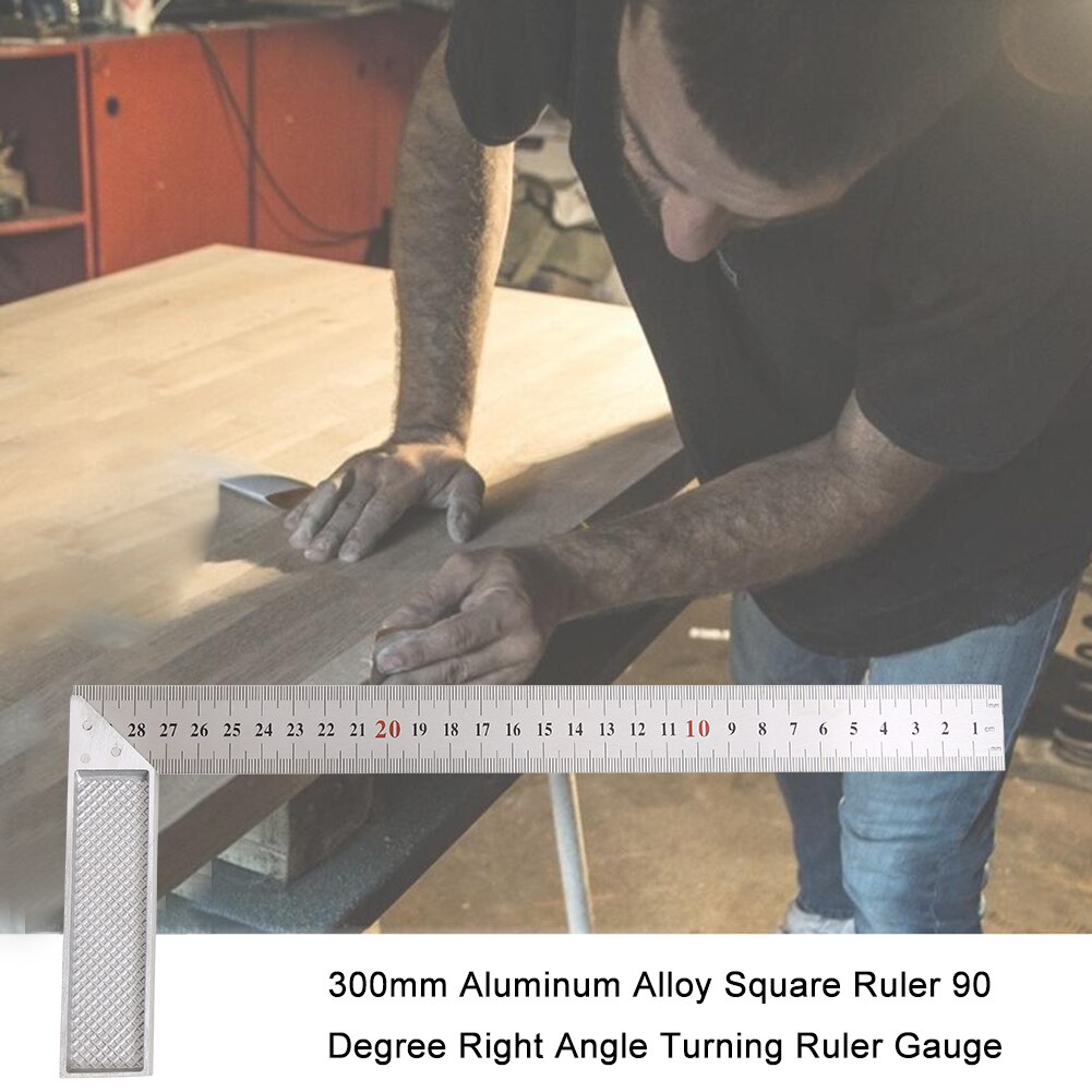 300MM Aluminium Legierung Quadrat Herrscher Rechten Winkel 90 Drehen Lineal Holz Lineal Stahl Drehen Lineal Sauerei Werkzeuge Messgerät