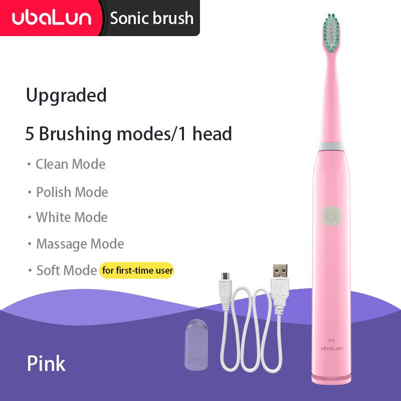 Sonic Toothbrush Vibrator Electric Toothbrushes Oral Care Adult Children Electric Toothbrush Ultrasonic Tooth Brush: 5 modes 1 head Pink