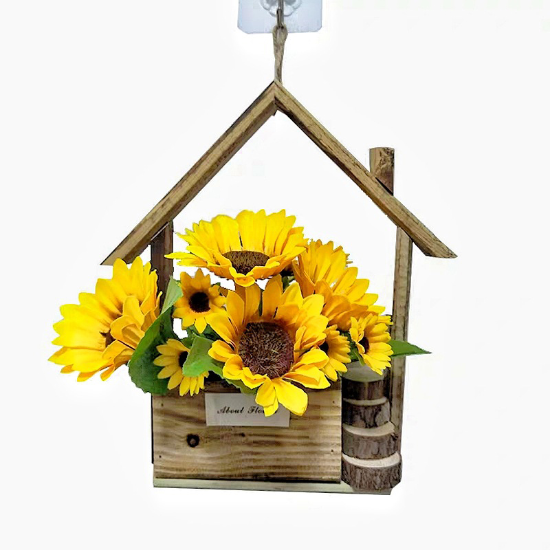 Creatieve Houten Huisvormige Muur Opknoping Decor Bloemenmanden Bloemen Plant Pot Container Woonkamer Home Decoraties Ambachten: plum