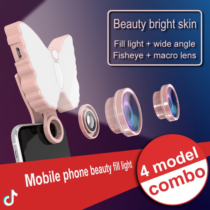 Verschönerungs-set für iphones: led-selfie-ringlicht mit blitz, 4k hd-weitwinkel- und  + 50x makro-/fisheye-kameras