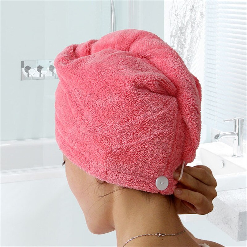Womenmicrofiber badehåndklæde hår tør hurtigtørrende lady badehåndklæde blødt brusebad til kvinde mand turban hoved wrap badeværktøj: Rosenrød