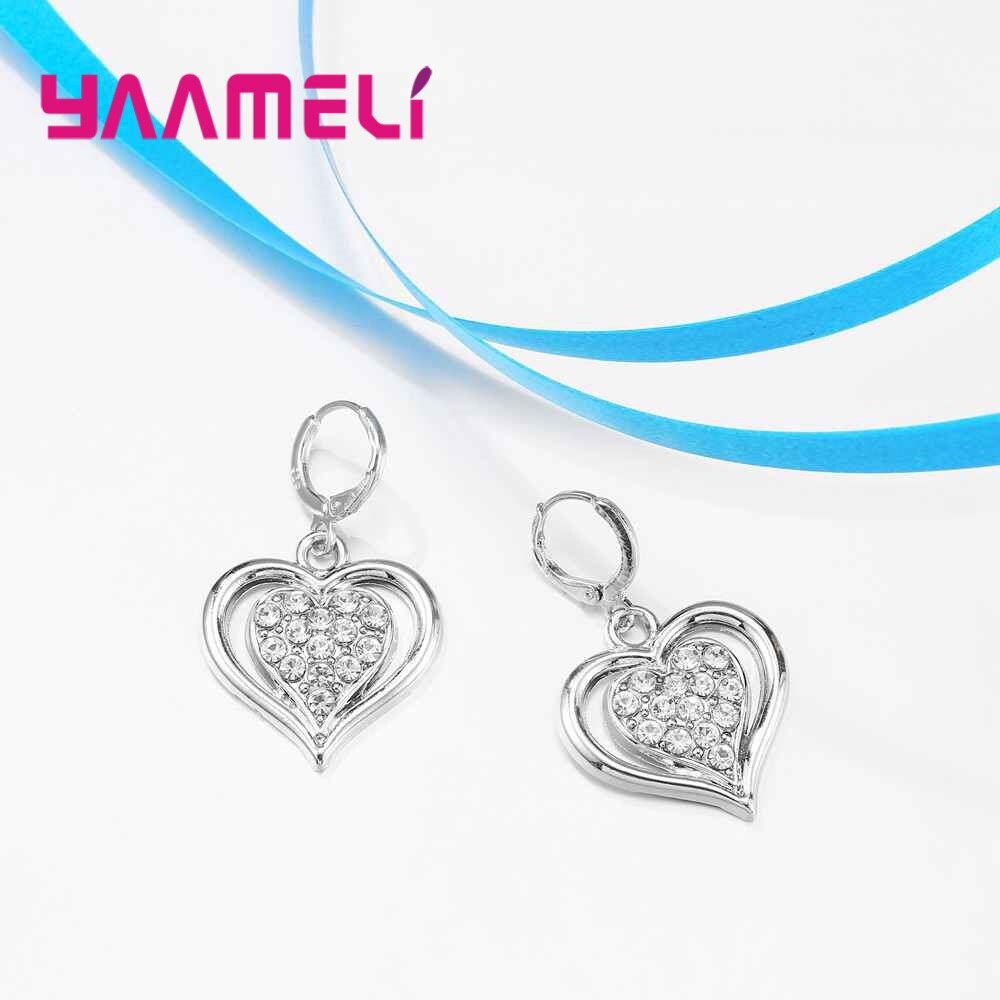 Europa Ketting Oorbellen Set Eenvoudige Stijl Dubbele Liefde Shape Kerst Surprise Voor Vrouwen 925 Sterling Zilver