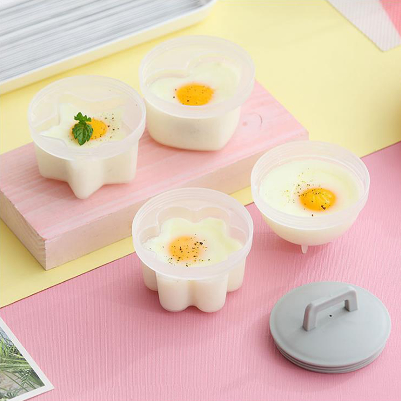 4 Pcs/Set Cute Egg Boiler Plastic Egg Poacher Set Kitchen Egg Cooker Tools Egg Mold Form With Lid Brush Pancake Maker