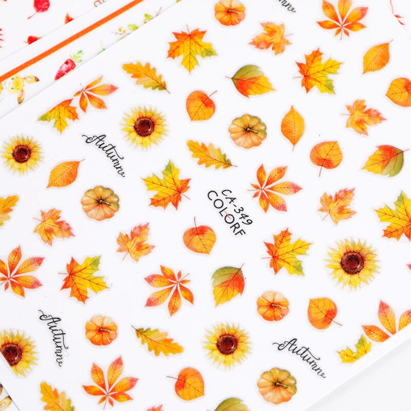 HNUIX 1 leaf Nail Art 3D decal fall theme nails sliders decor boards maple leaf pattern sticker for nail art filigree decals