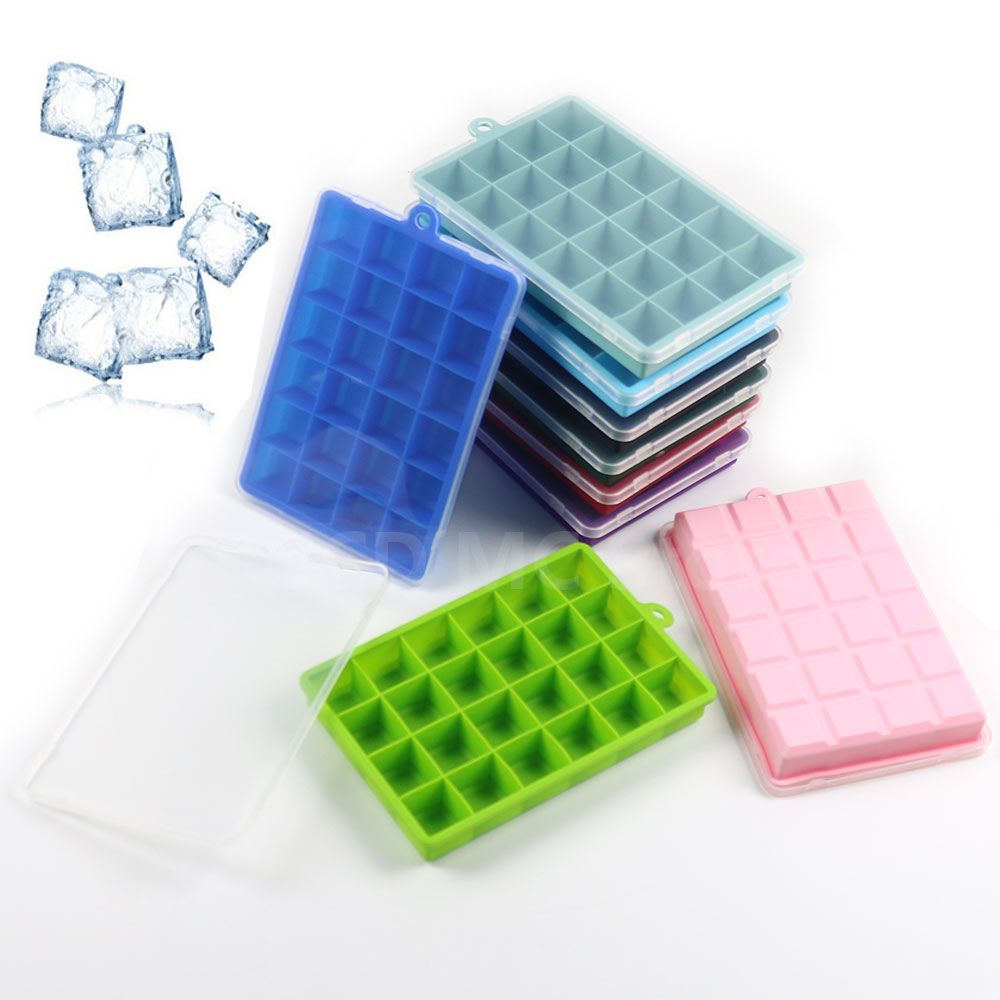 Silikonwelt Silikon-Eiswürfelform, 24 Gitter, quadratisch, mit Deckel, Tabletts, Eis, kalte Getränke, Whiskey, Cocktails, Werkzeuge, Eisform