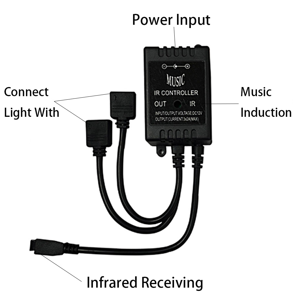 20 Key Music IR Controller Black Sound Sensor Remote DC 12V RGB Controller For RGB LED Light Strip Connect 2 Led Strip