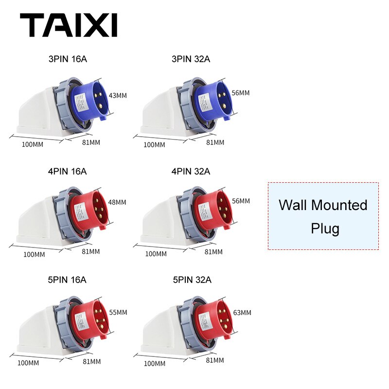 Waterproof Male Plug Concealed Device Plug 3P 4P 5P 16A 32A 63A 125A Ground Socket Plug