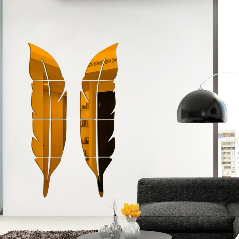 2pcs/lot 3D DIY Feather Plume Mirror Wall Sticker Mural Home Decor Paris Romantic Adesivo De Parede Vinilos Decorativos