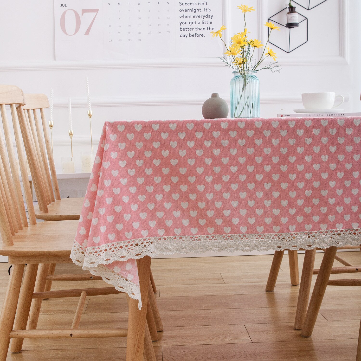 Pink love printing pastoral cotton and linen table... – Grandado