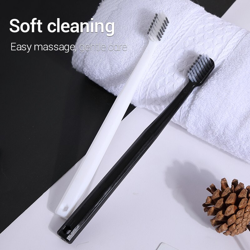 10 cepillos de dientes de cerdas suaves de seda con cepillo de carbón de bambú, cepillos de dientes para adultos para hombres y mujeres en blanco y negro, juego familiar