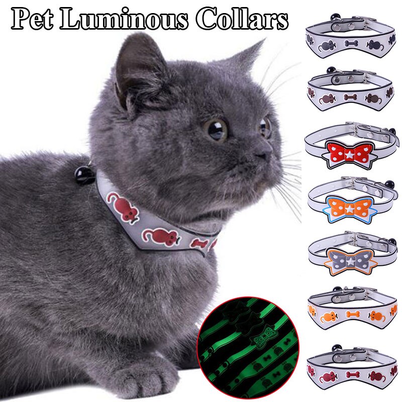 Collier lumineux en Silicone Fluorescent pour chat, avec cloches, anneau de cou pour chien et chat, accessoires lumineux Anti-perte