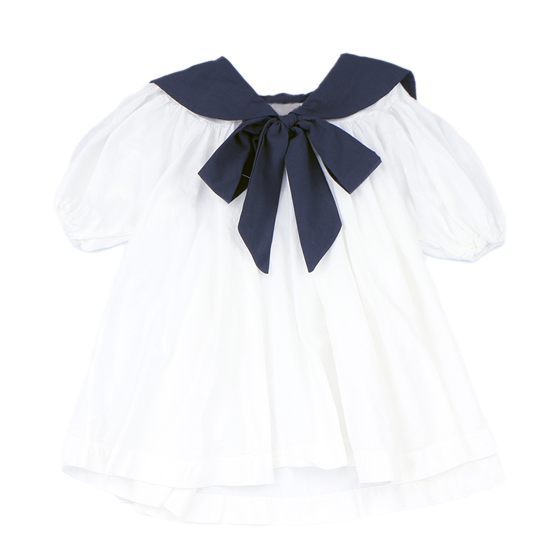 1885C 2022 Zomer Bigbowtie Jurk Marine Stijl Prinses Shortsleeve Jurk Kinderen Meisjes Jurken