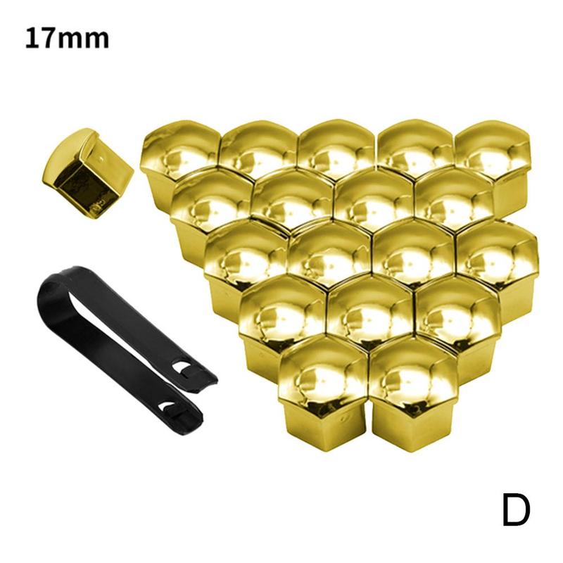 20 kpl auton pyörän mutterin suojus 17 mm 19 mm 21 mm auton pyörän pultin suojus ulkoinen erityinen tulppa suojaamaan pölyltä: 17mm kultaa