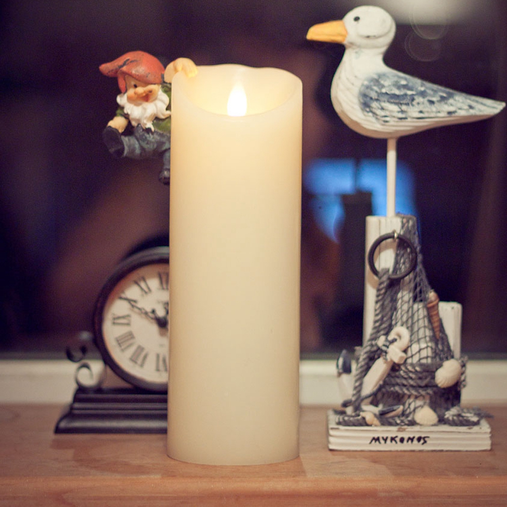 Ksperway 9 Inch White Battery Operated Dancing Flame Led Wax Candles with Timer