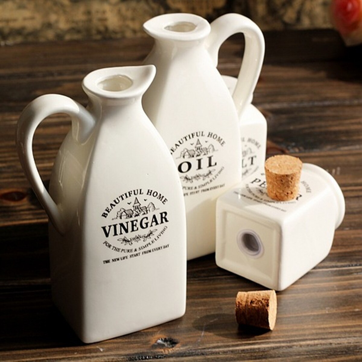 4 stücke Keramik Gewürz Glas Mit Holz Kork Küche Würze Flasche Pfeffer Essig Salz Öl Flasche Gewürz Topf Kochen würzen werkzeug