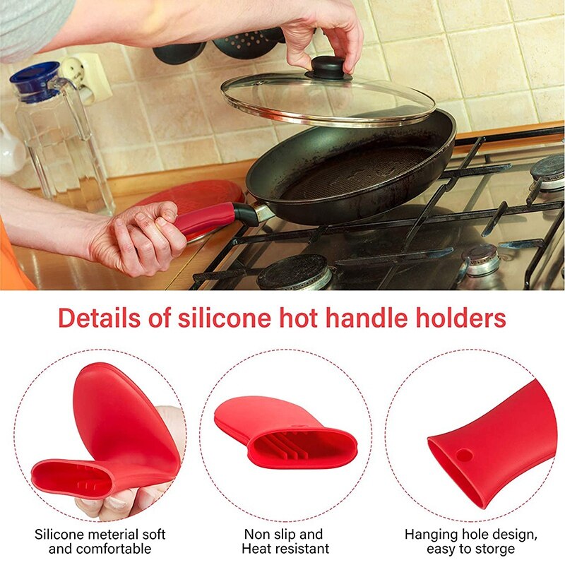 10 Pieces Silicone Pot Holder Cover Handle Holder Pan Scraper Tool Set, Grill Pan Scraper Cleaner Tool Handle