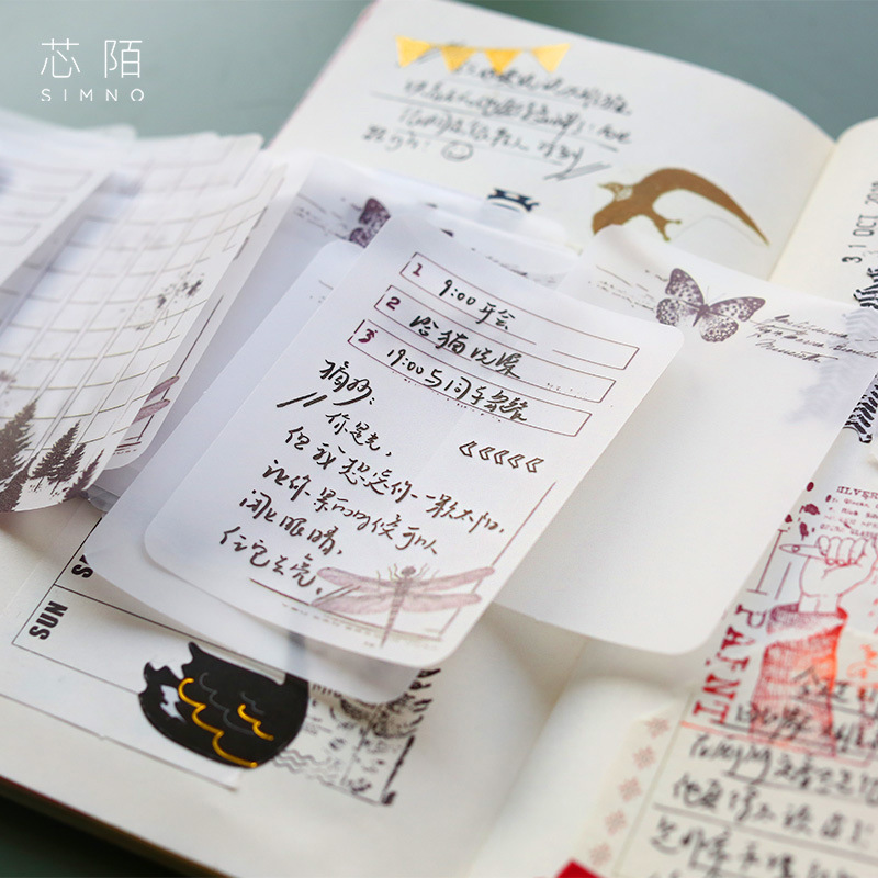 Translucent Sticky Notes Vlinder Guirlande Swallow Paddestoel Schrijven Pads Plant Woord Memo Pads Dagelijks Retro Plant Diy Hand Sticker