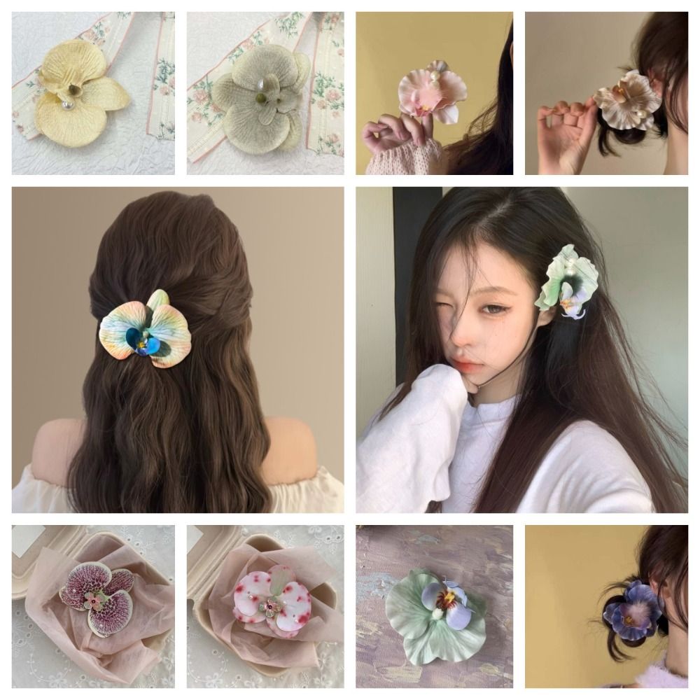 Süße Orchidee Blume Haarnadel thailändisch Stil Böhmischen Stil Schmetterling Orchidee Haar Clip Strass Legierung Frauen Seite Clip Strand