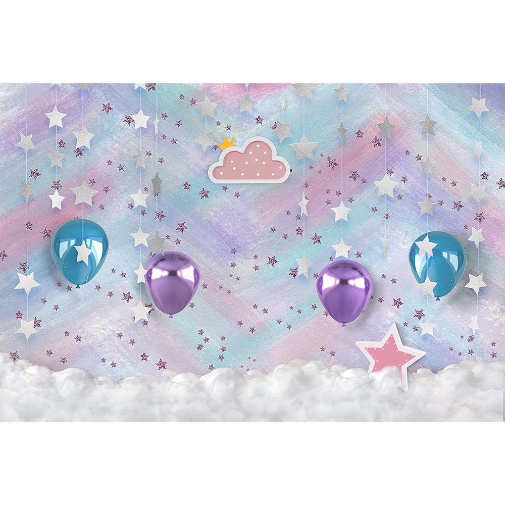 Rainbow Wall Theme Birthday Photo Background Newborn Twinkle Sliver Star Portrait Backdrop Photography Props for Photo Studio: LIGHT BLUE / 150*300