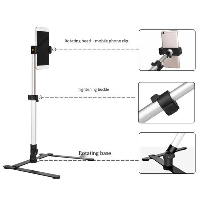 Adjustable Photography Table Top Stand Set Phone Mount Mini Monopod+Phone Clip Bluetooth Control Smartphone Stand Video Mount