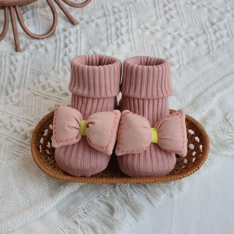 Nowa jesień i zima 0-36M dziewczynek chłopców w pionowe paski skarpetki lalki skarpetki łuk-węzeł ciepłe wygodne niemowlę antypoślizgowe skarpetki: różowy / 1-3T