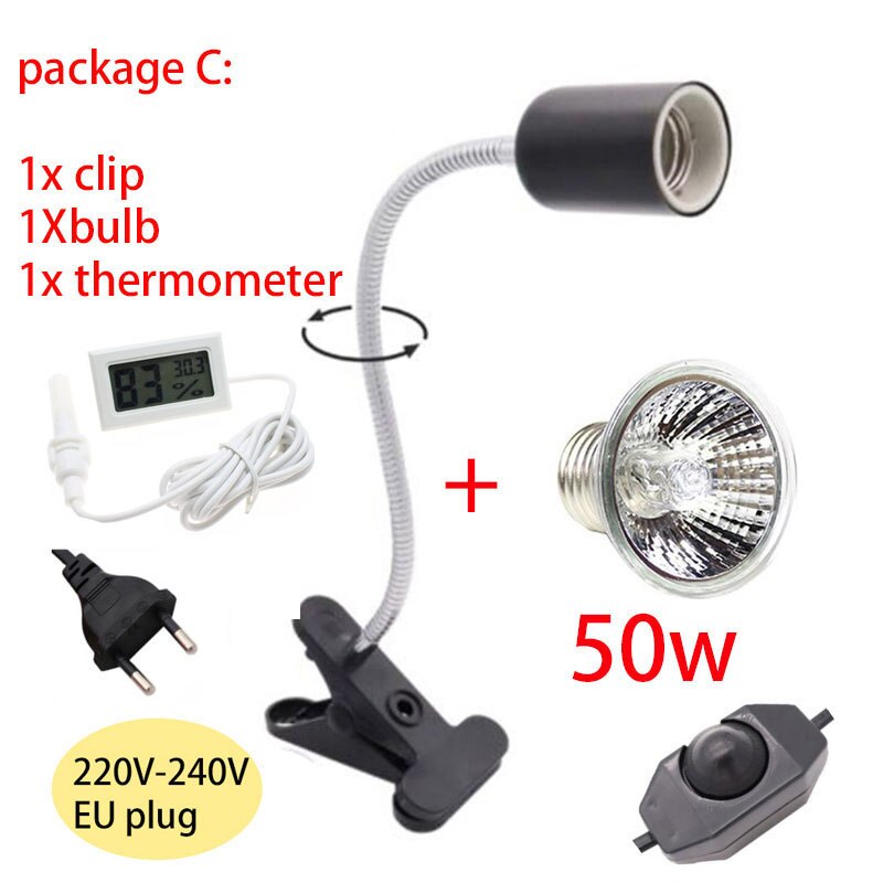 UVA UVB rettile portalampada impostato di lampadine con clip tartaruga lampadina lampada kit tartarughe termometro riscaldante igrometro kit lampada crogiolarsi: package C 50W