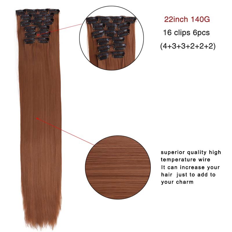 Dianqi Haar Clip In Synthetische Hair Extensions 22 Inch Steil Haar Clips Voor Vrouwen Pure Kleur Hoge Temperatuur Fiber