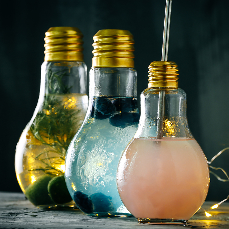 Creativa forma de bombilla de luz para cóctel, zumos, bebidas, botella tubular portátil, bonita copa de vino con personalidad para Bar, Club, en casa